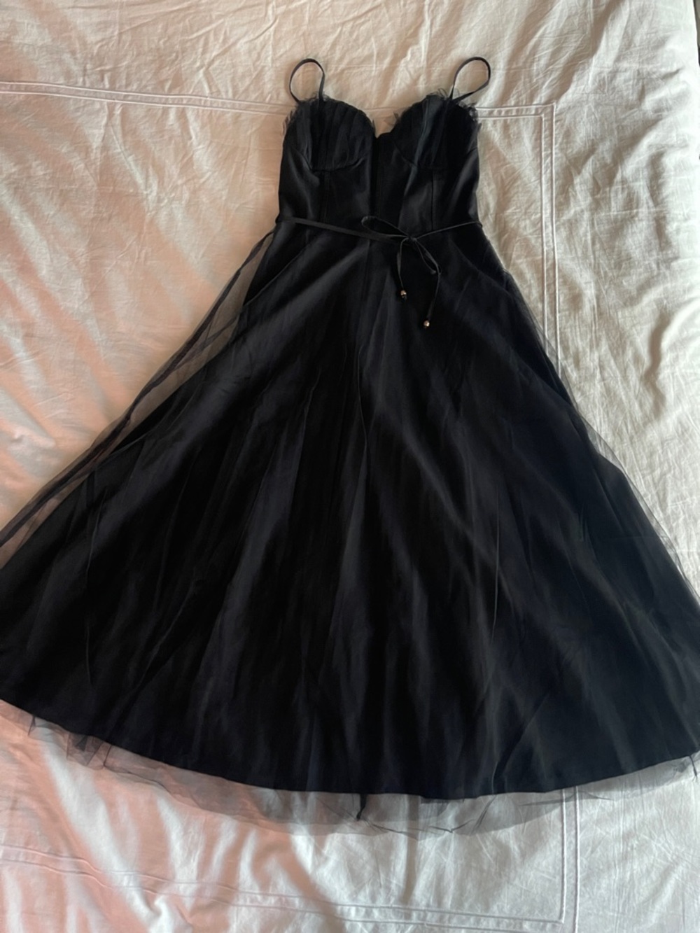 SHEIN Black Tulle Midi Dress with Spaghetti Straps